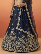 Dark blue tissue embroidered lehenga