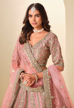 Pink and gold embroidered art silk Lehenga