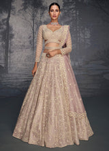 Blush pink net embroidered readymade lehenga with belt