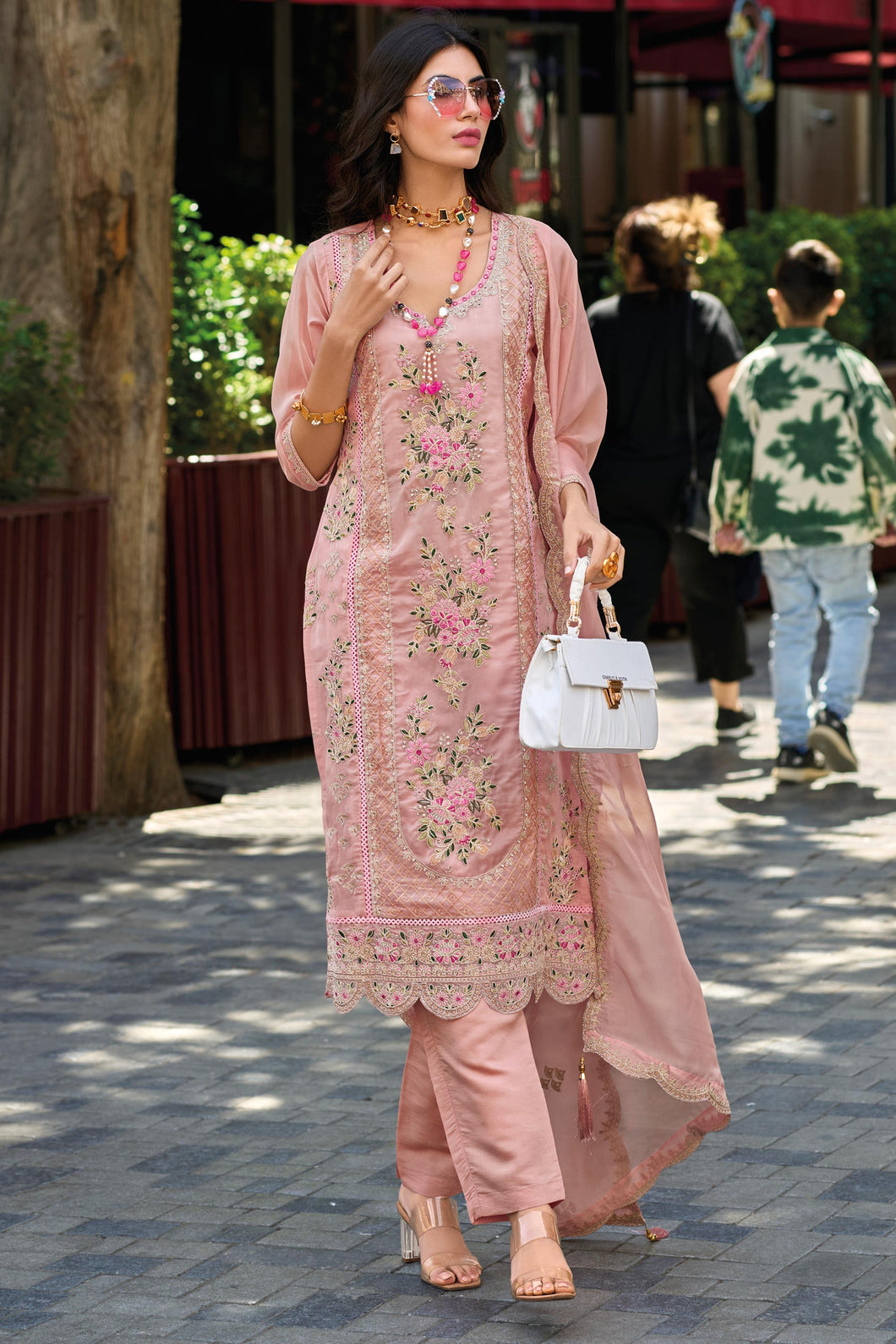 Pink organza salwaar suit - gurudwara wedding