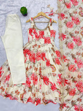 Ivory floral print kali cut anarkali suit