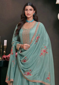 Prachi Desai sea green silk anarkali