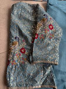 Cyan Blue peacock palazzo set