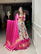 White and pink gaji silk Lehenga (skirt stitched)
