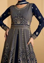 Navy blue partywear front slit Georgette anarkali
