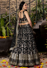 Black dola silk jacquard Lehenga