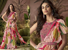 Multicoloured flowy palazzo saree readymade with ruffle edge (UK Size 14-18)