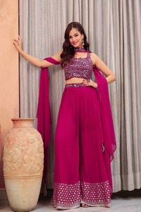 Magenta mirror work palazzo set