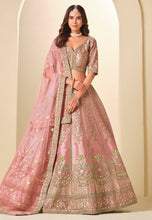 Pink and gold embroidered art silk Lehenga