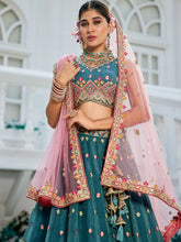 Steel blue multi thread embroidered Lehenga