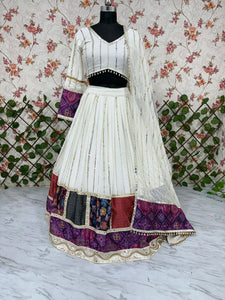 Elegant white and purple Chaniya Choli (long sleeves + tall option)