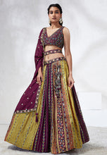 Wine silk chiffon panelled Lehenga