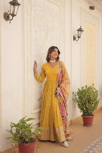 Georgette yellow gown with floral dupatta