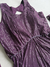 Plum high low anarkali set with palazzos