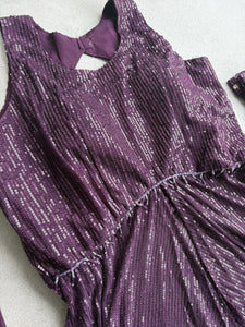 Plum high low anarkali set with palazzos