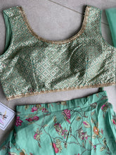 Sea green Organza silk readymade Lehenga (elbow length sleeves attached)