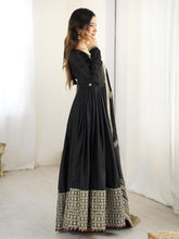 Chinon silk black anarkali set