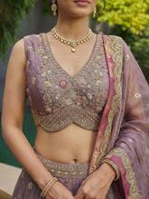 Mauve tissue embroidered lehenga