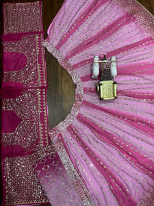 Shades of pink mirror work lehenga - lightweight