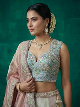 Pastel multicoloured organza lehenga - baby pink
