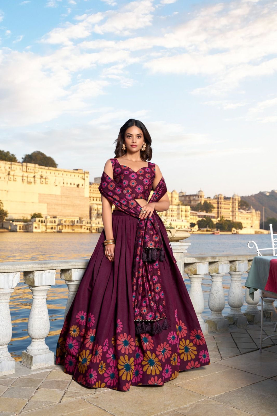 Tussar silk berry floral Lehenga