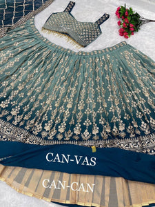 Sea green ombre effect Lehenga - readymade (plus size)