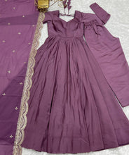 Mauve Roman silk anarkali set readymade
