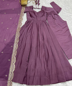 Mauve Roman silk anarkali set readymade