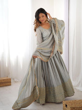 Chinon silk grey anarkali set