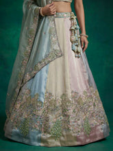 Pastel multicoloured organza lehenga - sea green
