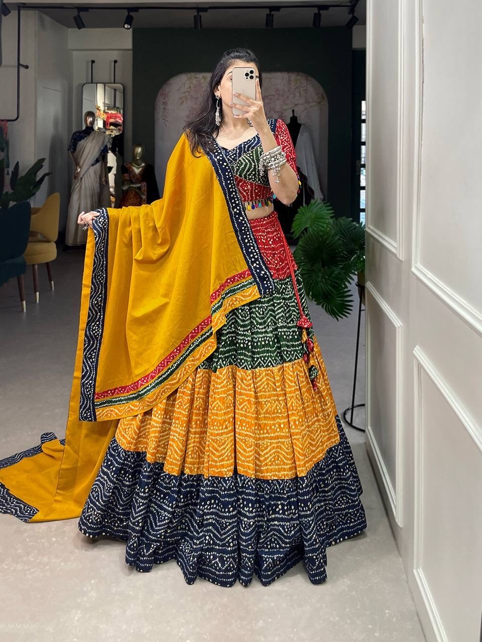 Festive bandhani print multi Lehenga readymade