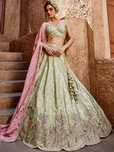 Pistachio satin silk scalloped Lehenga