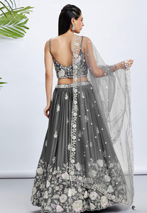 Grey Lehenga with white floral sequins