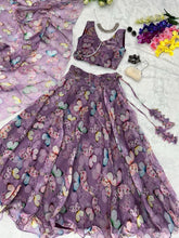 Purple butterfly print readymade Lehenga