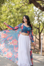 White georgette readymade Lehenga with shrug