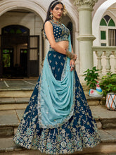 Navy blue organza sequins lehenga