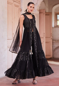 Black georgette centre slit anarkali with pants