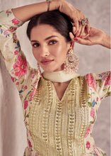 Pastel floral digital chinon sharara set in ivory - readymade