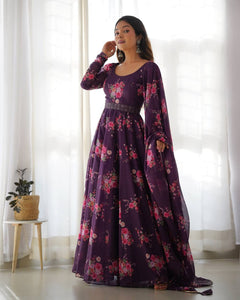 Purple organza anarkali set