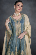 Steel blue and grey palazzo suit
