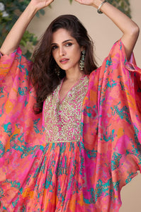 Multicoloured embroidered Kaftaan set