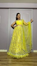 Yellow paper mirror work Lehenga