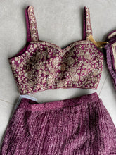 Wine tiered Organza silk readymade Lehenga (elbow sleeves attached)