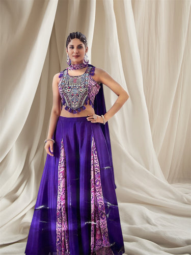 Purple pleated palazzo outfit