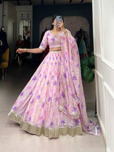 Purple floral silk Lehenga (skirt stitched)