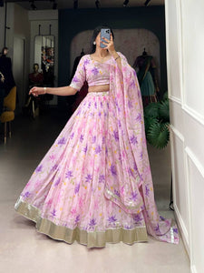 Purple floral silk Lehenga (skirt stitched)
