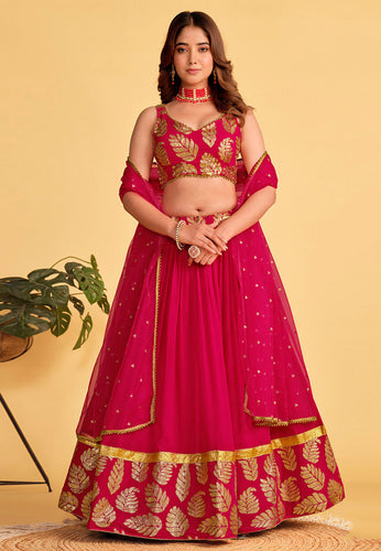 Sara - magenta leaf emblem Lehenga
