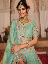 Mint Green Embroidered tissue fabric Lehenga