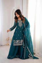 Crunchy silk teal palazzo set