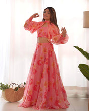 Multi floral organza light pink readymade Indo western Lehenga